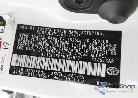 2017 Toyota Camry Se from USA, damaged, VIN 4T1BF1FK1HU388071